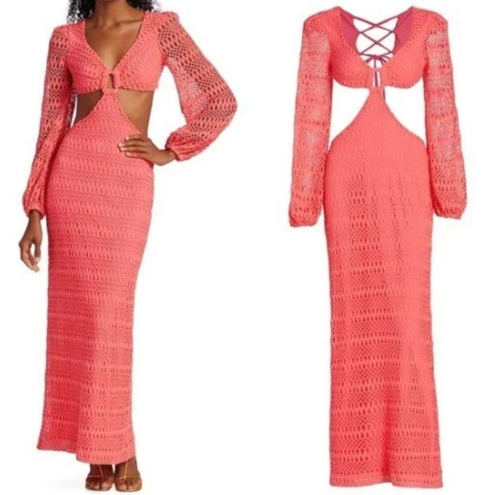 NWT Pat Bo Coral Crochet Maxi Dress